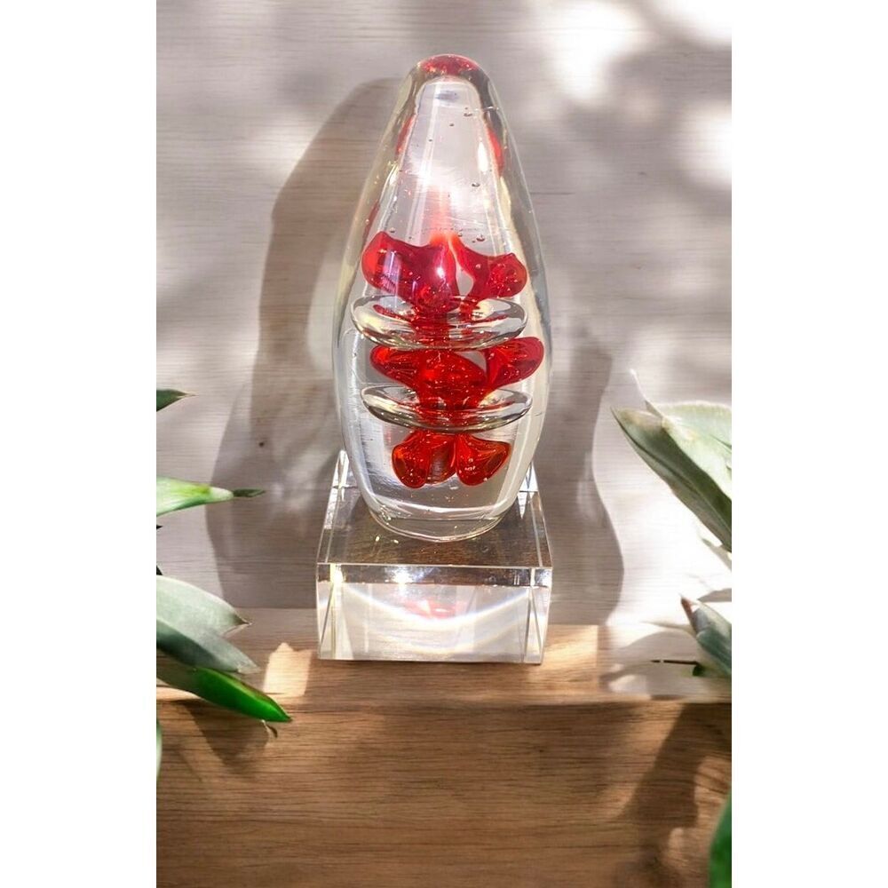 Glass Art Egg Shaped Organic Red Lava Art Design Sculpture Paper Weight